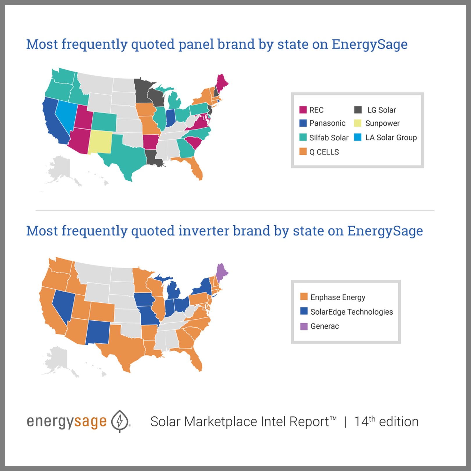 Map of top panel and inverter brands by state
