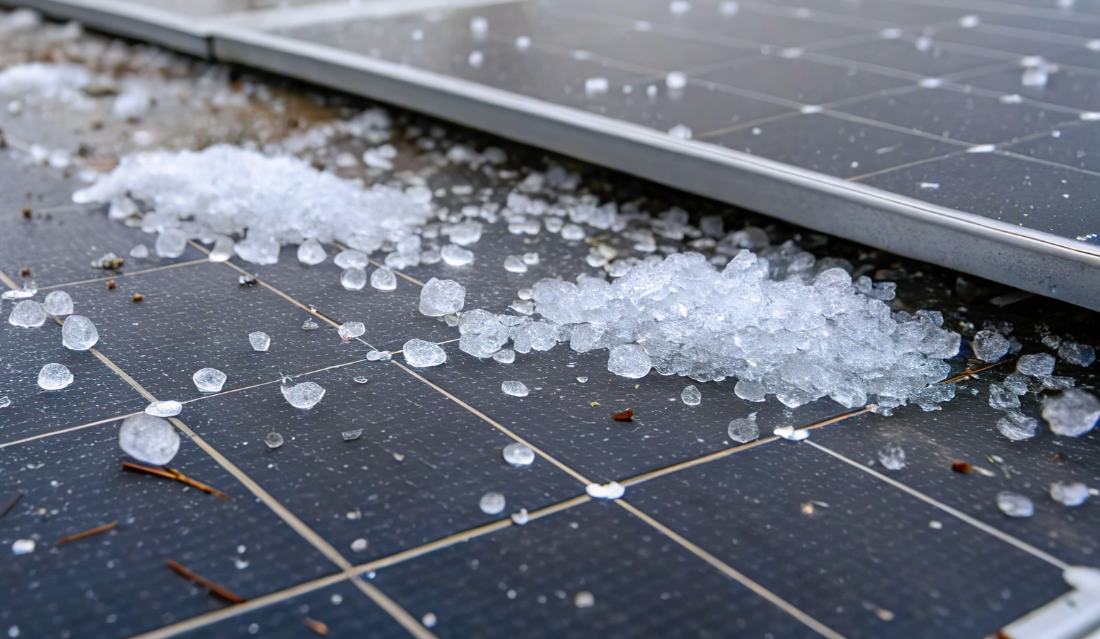 Balls of hail sitting on top of a solar panel