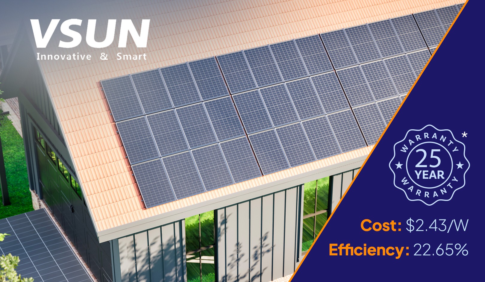 VSUN 490 N - $2.43/W, 22.65% efficiency, 25 year warranty