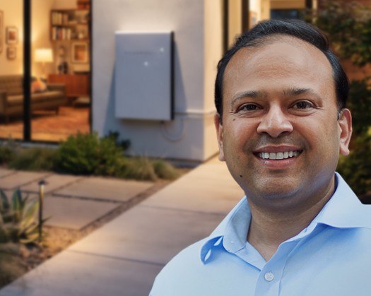 Vikram Aggarwal in front of battery storage
