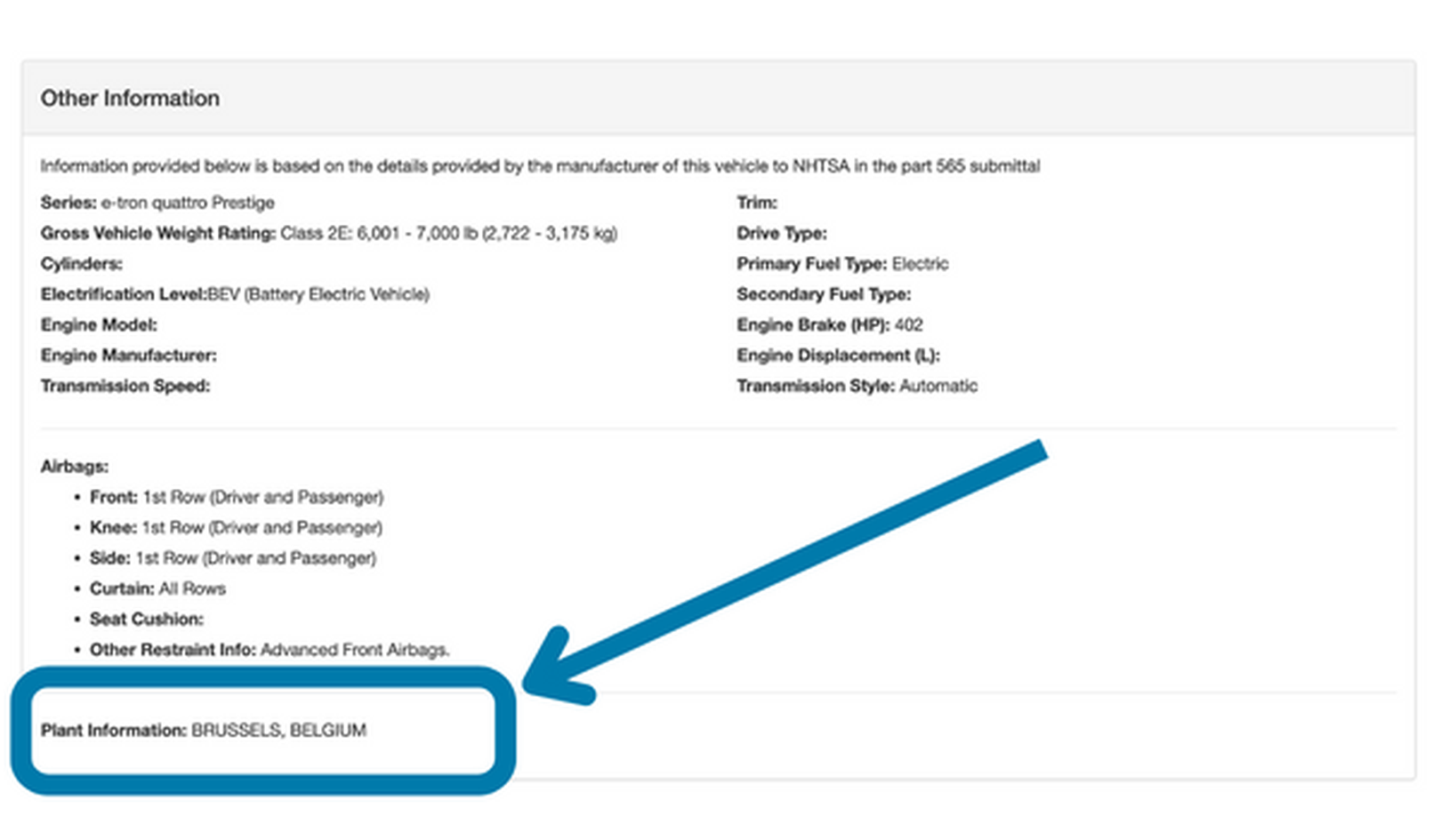 NHTSA other information