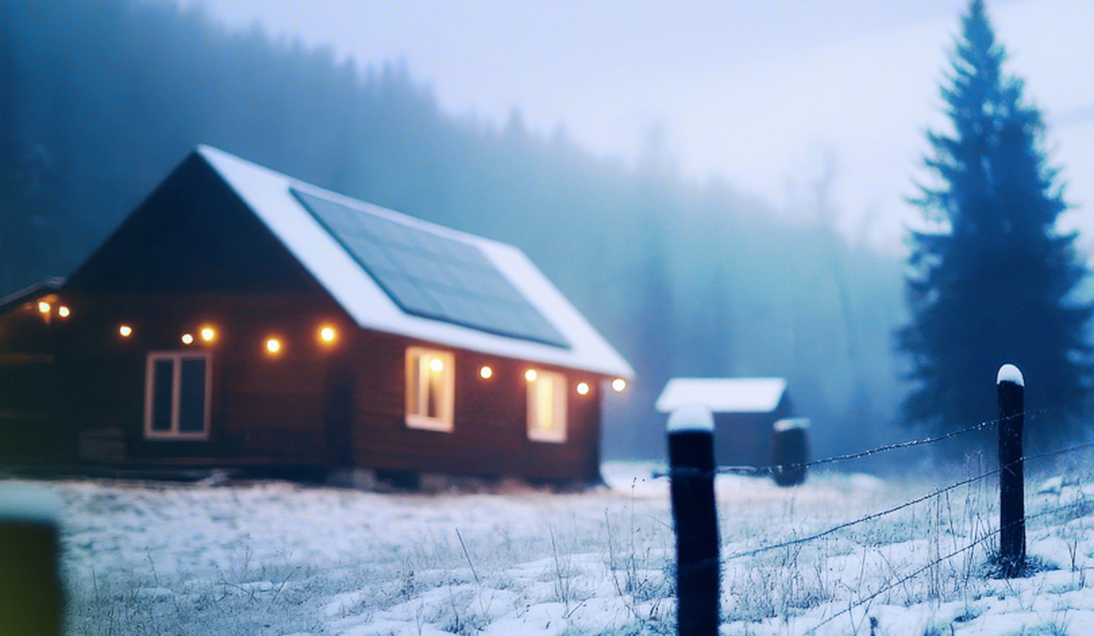 Home with solar panels in winter