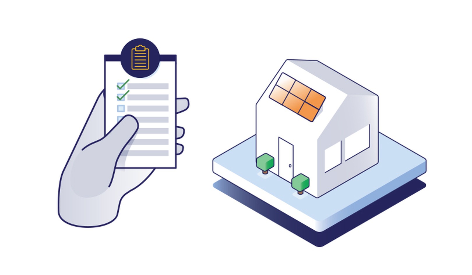 A graphi showing an inspection checklist and a house with solar panels on the roof to indicate the importance of receiving a final inspection.