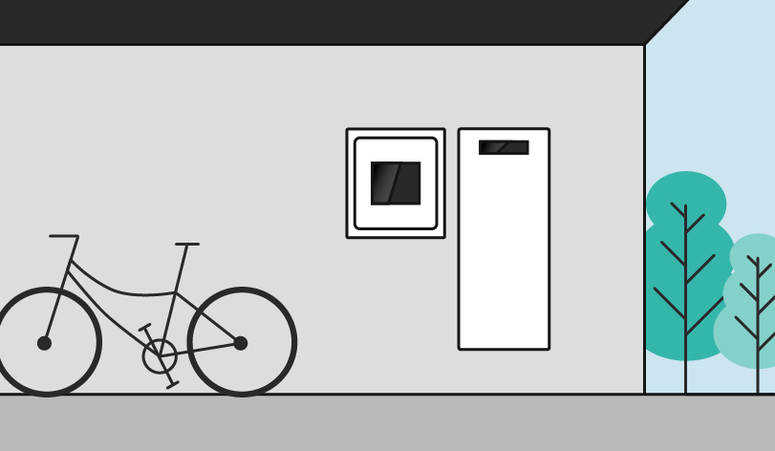 House with a battery and inverter on it