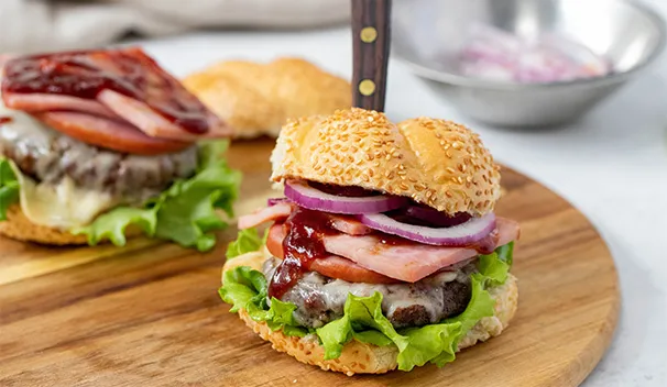 BBQ Ham and Swiss Burger
