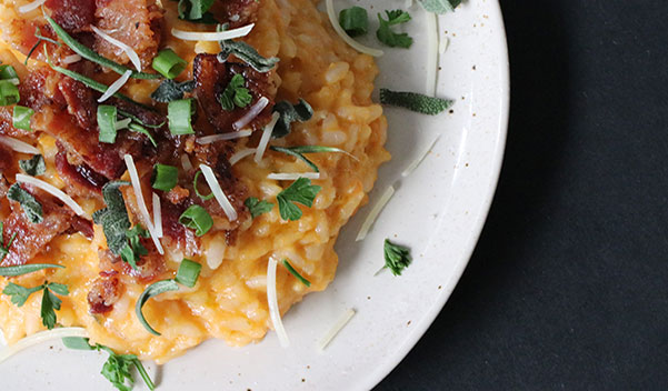 Roasted Sweet Potato Risotto with Bacon