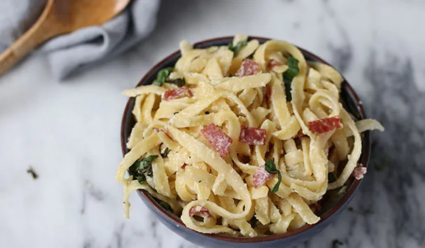 Fettuccine with Goat Cheese and Salami