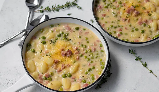 Gnocchi with Ham and Peas