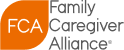 Logo of Family Caregiver Alliance: Orange circle with "FCA" initials, accompanied by the text "Family Caregiver Alliance" in black.
