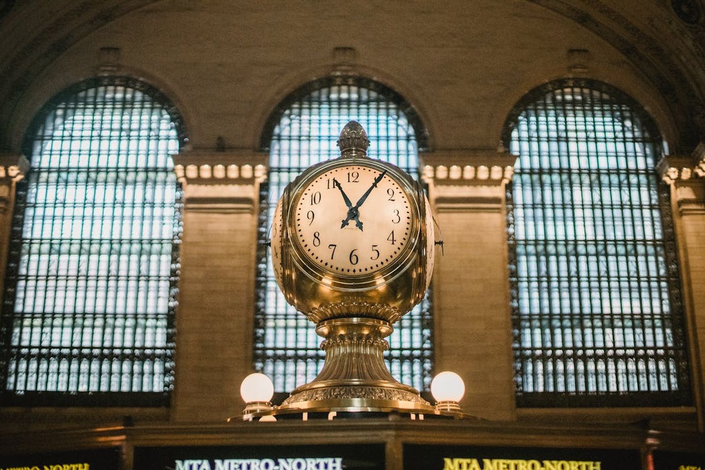 Golden clock in Grand Central train Station in New York City