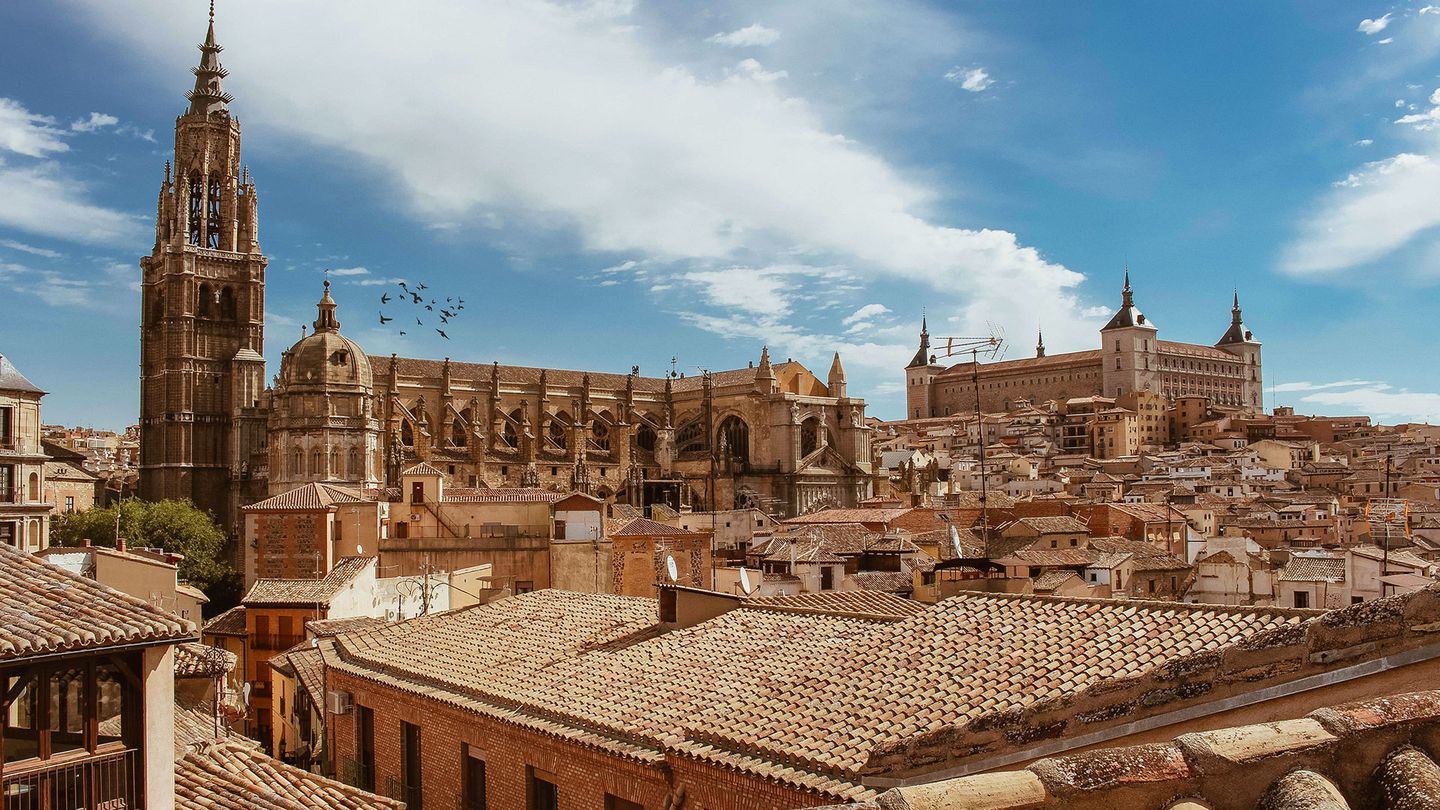 Aerial view of San Lorenzo de El Escorial in Toledo, Spain