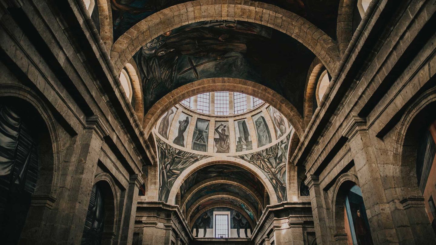 A detail of the frescoes inside a church in Mexico City