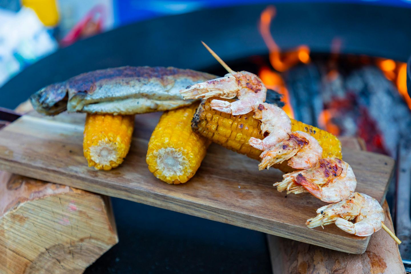 roasted corn, fish, and shrimp