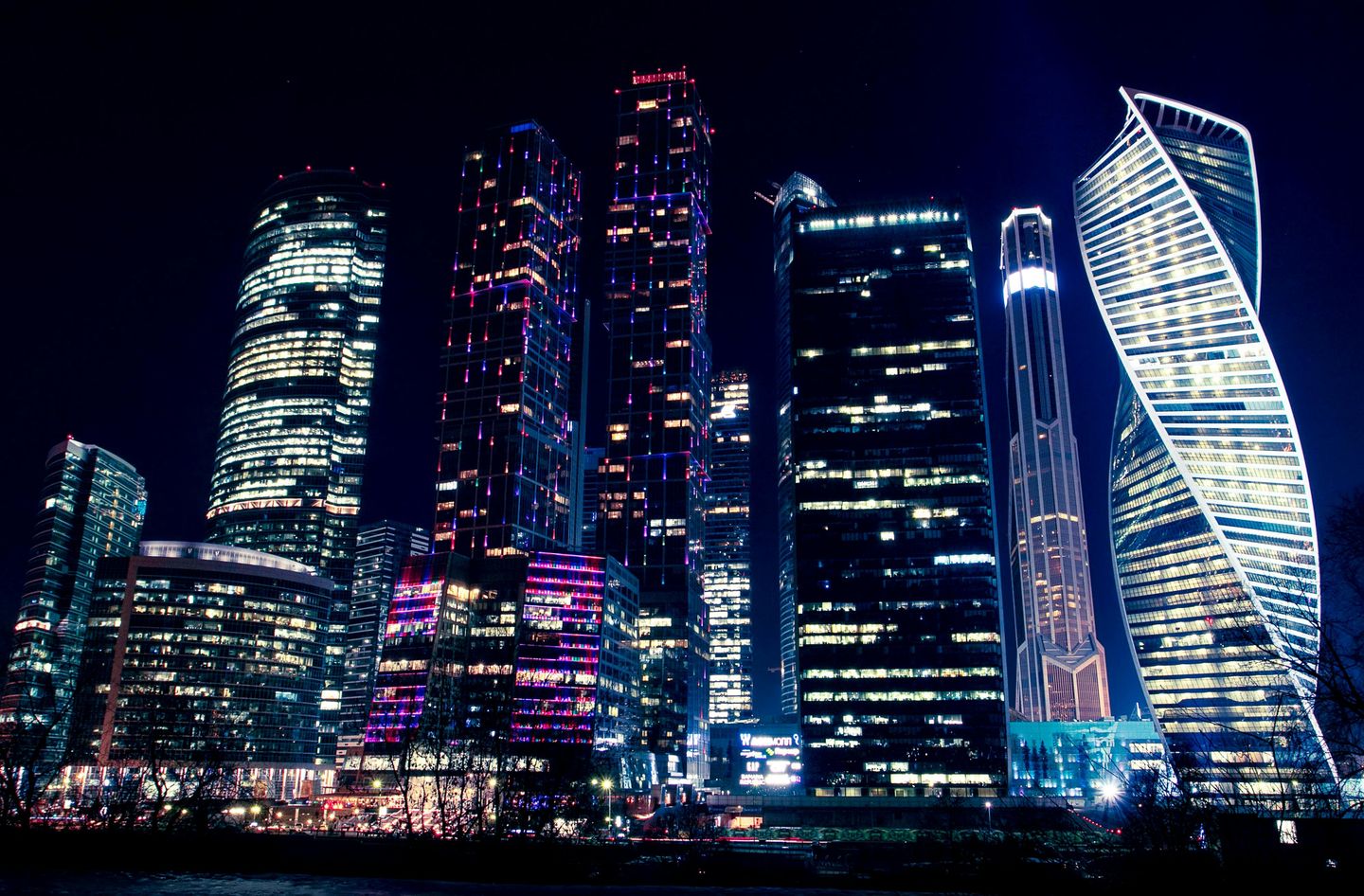 the Moscow skyline at night