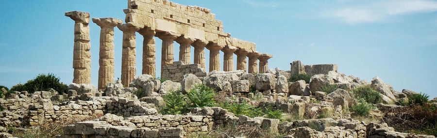 Remains of a Greek temple in the archeological park of Selinunte in the western coast of Sicily