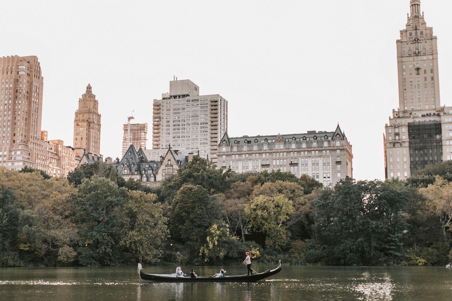 The Dakota apartment building photographed from the lake in Central Park, New York City