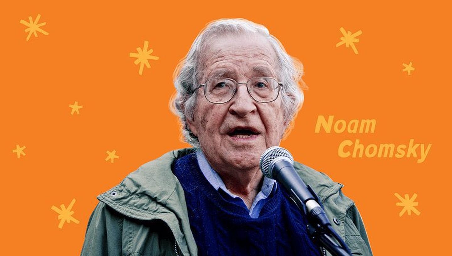 A picture of Noam Chomsky at a public speaking