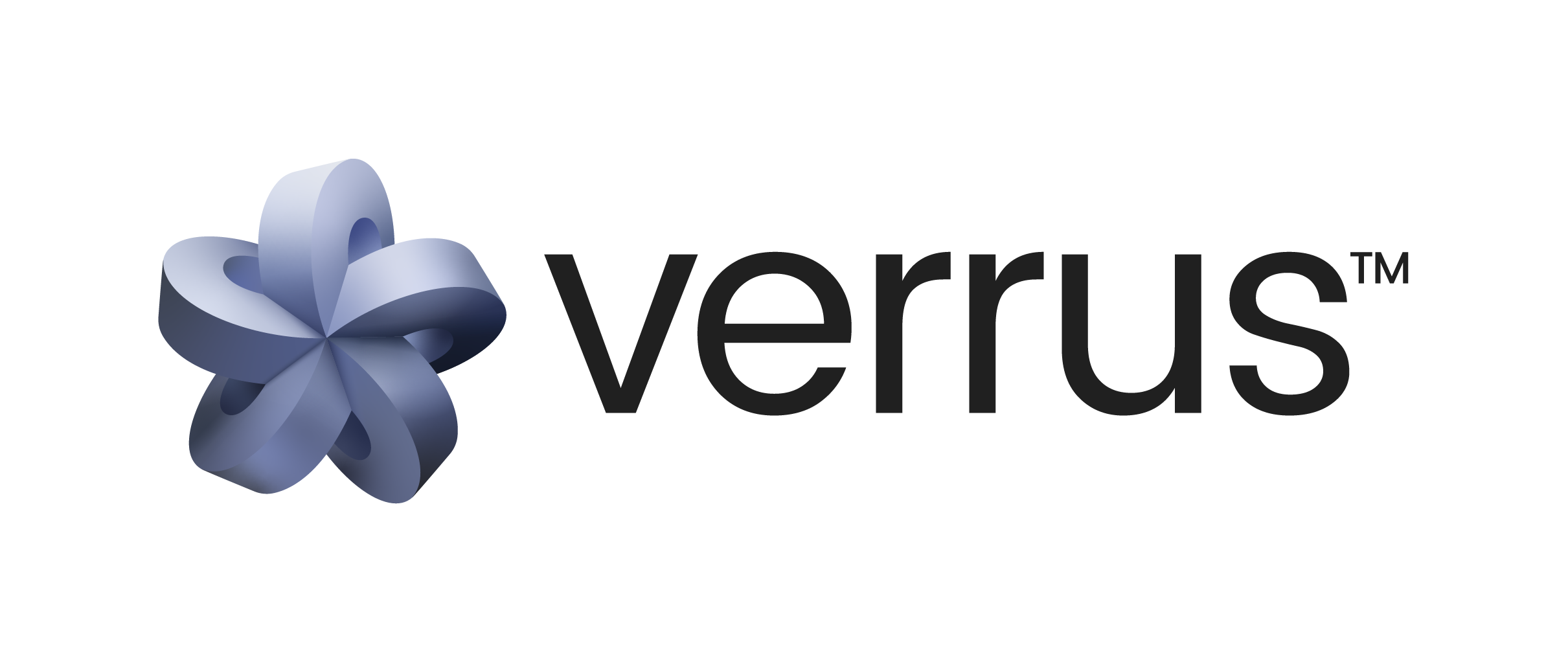 A 3D intertwined star-like logo in blue with the word "verrus" in lowercase black text beside it.