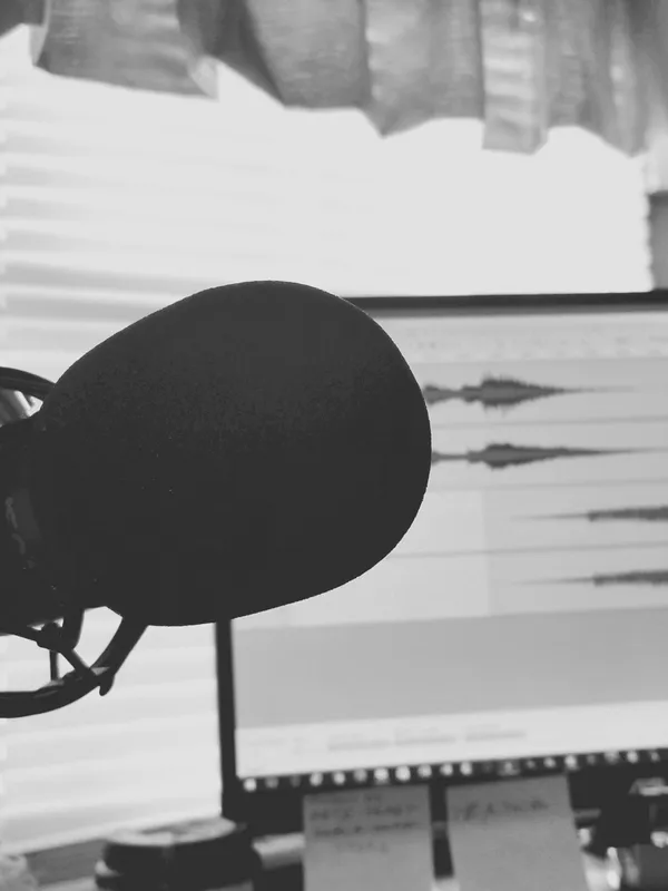 uo close photo of a podcast microphone