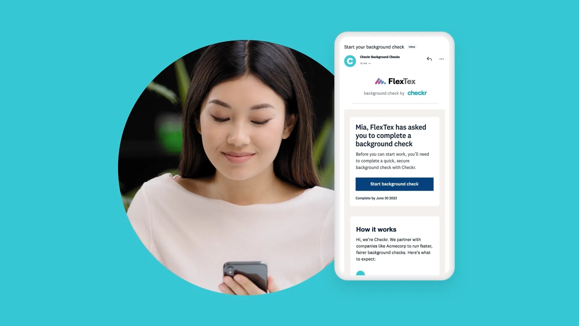 The candidate from our demo video review a background check invitation email