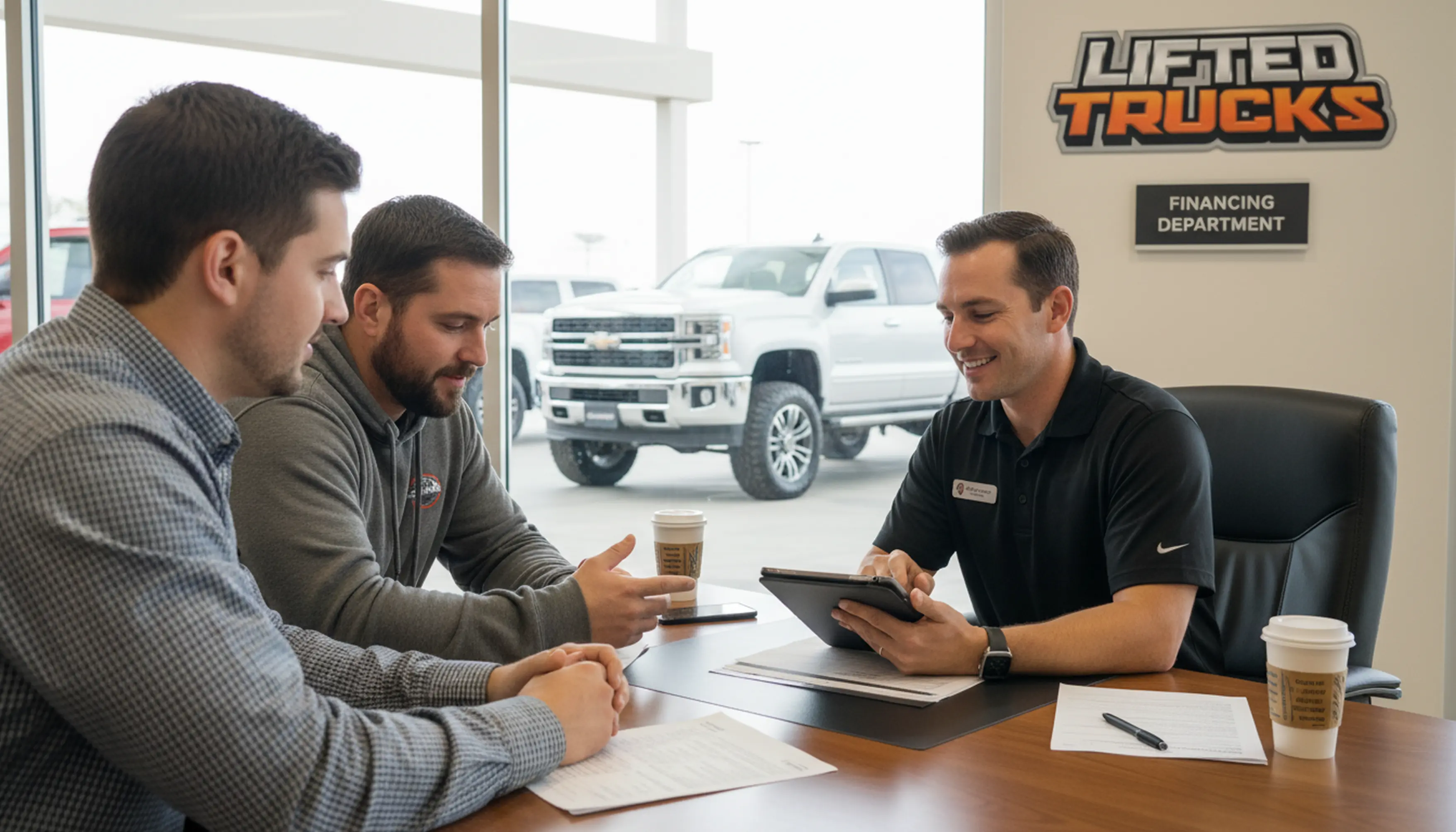 Sitting in Lifted Trucks Financing Department