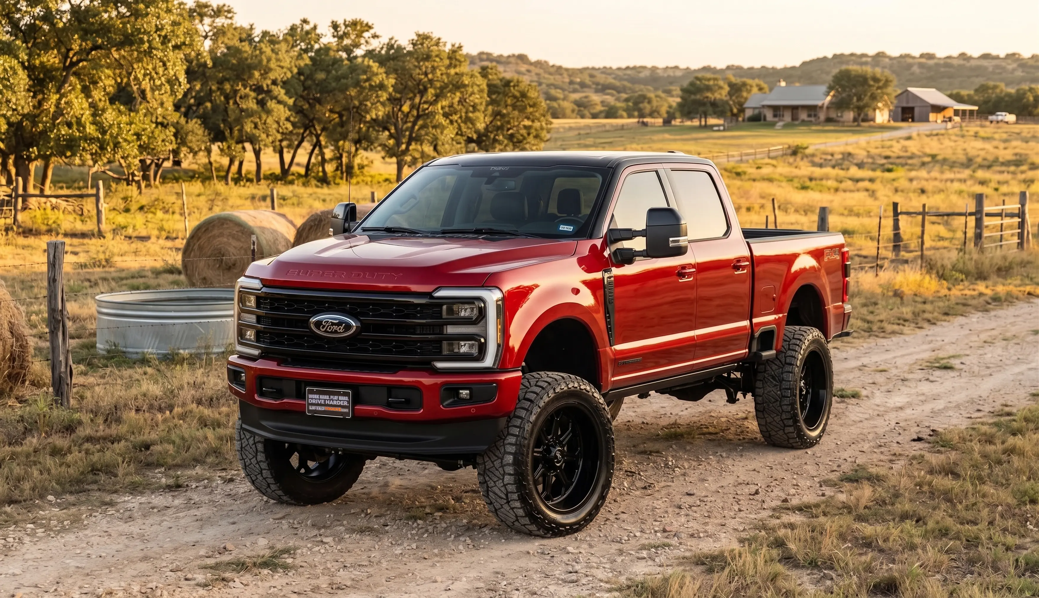 Lifted Ford F-250 on a ranch
