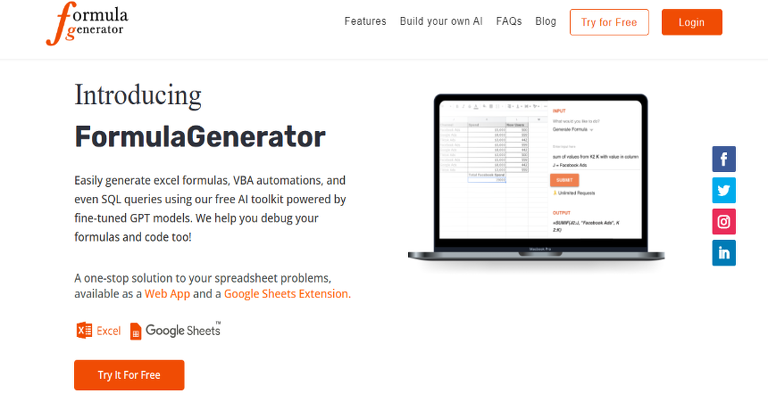 Formula Generator Excel Formulas, VBA, SQL Top AI Tools