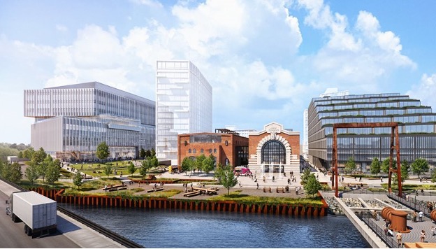 The planned redevelopment of the L Street Power Station site proposes the adaptive reuse of the power station’s turbine room, and also involves the construction of new buildings and the creation of waterfront public space.