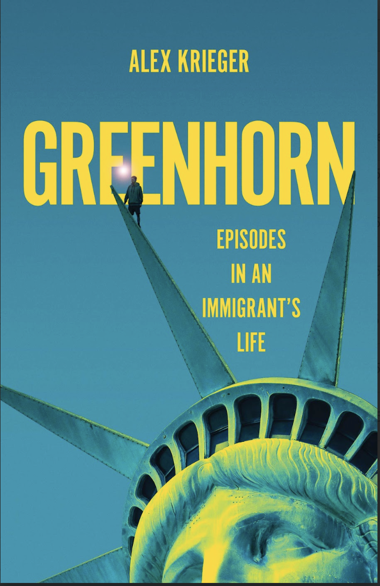 Image of a book cover that is a man standing on the Statue of Liberty