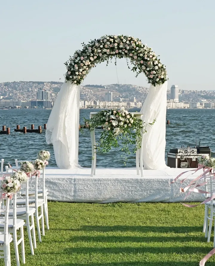 waterfront wedding alter