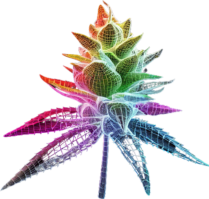 Colourful 3d rendering of a blooming marijuana bud