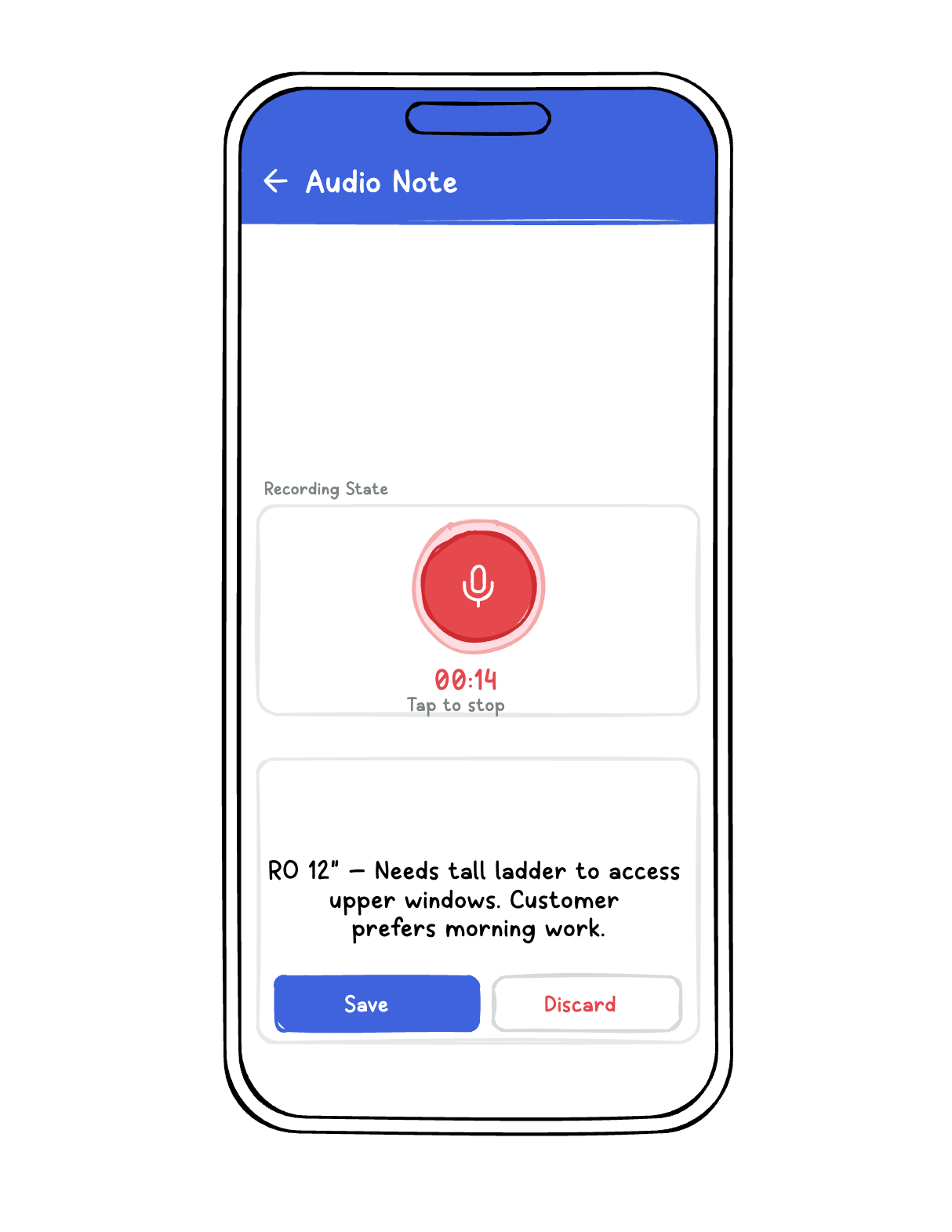 Transcribe voice into job note