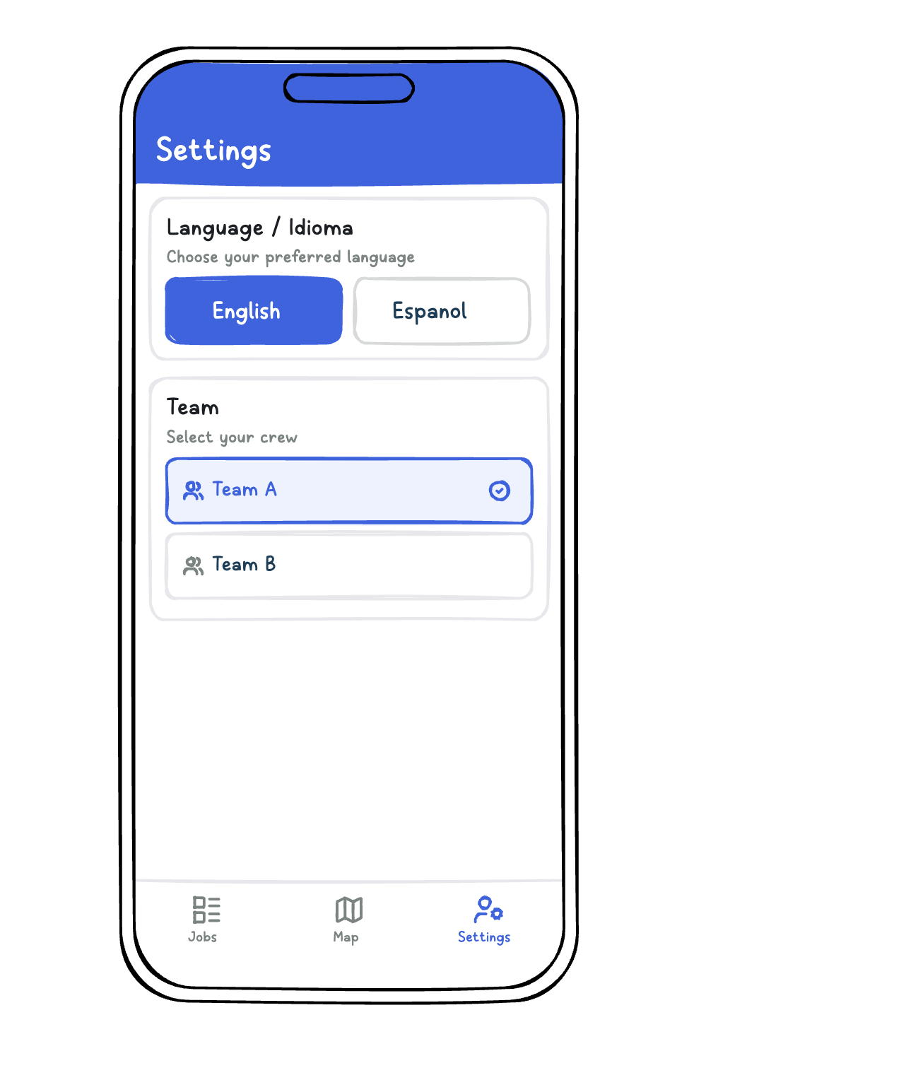 Switch teams and language