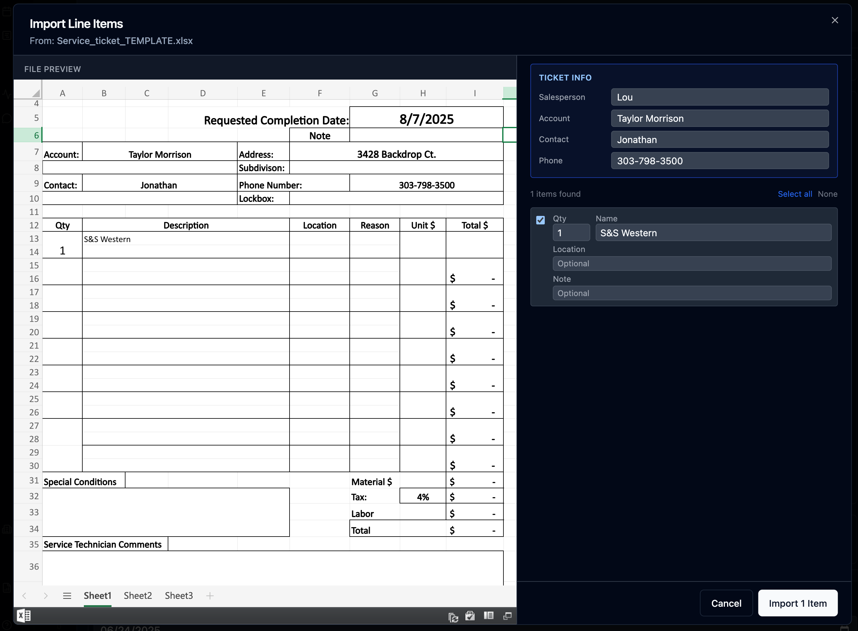Import service/delivery line items from files