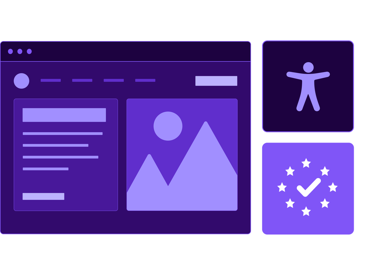 Collage of a web browser with icons representing EAA compliance and accessibility.