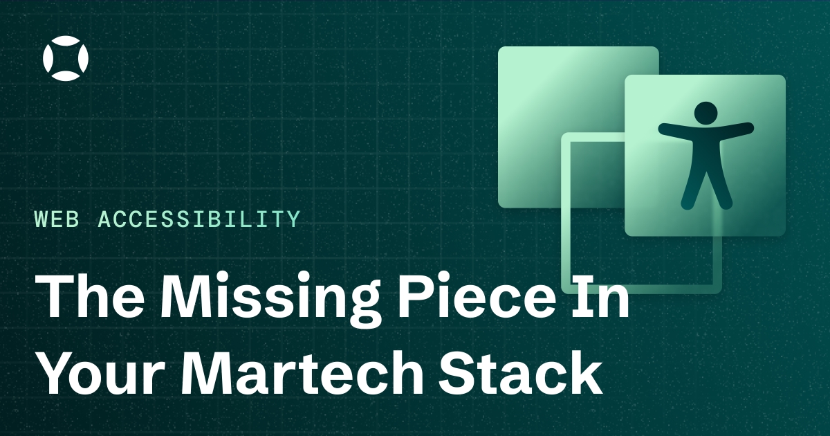 Guide titled "Web Accessibility: The Missing Piece In Your Martech Stack" featuring accessibility icons on a grid background.
