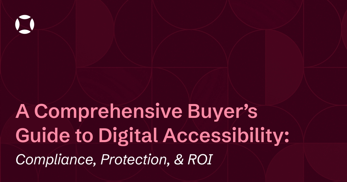 Guide titled "A Comprehensive Buyer’s Guide to Digital Accessibility: Compliance, Protection, & ROI." on a pink background.