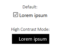 Two screenshots showing a custom checkbox that disappears in high contrast mode