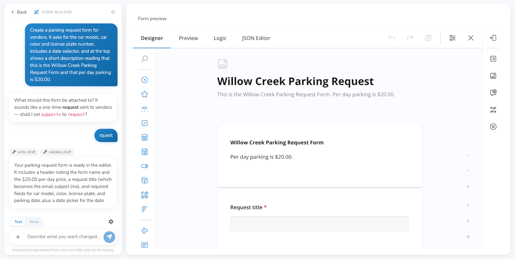 Mia can help build forms