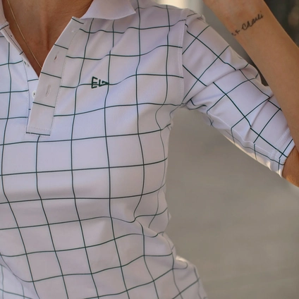 Product photo for White Grid Elbow Length Sleeve Polo