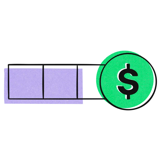 A progress bar partially filled, ending with a green dollar sign, symbolizing monetary gain or financial progress.