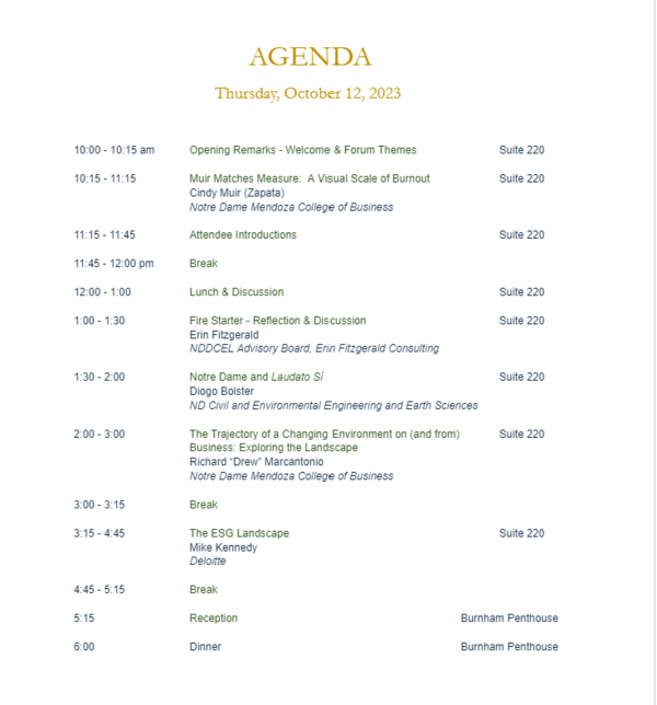 Thursday Agenda Fall Forum