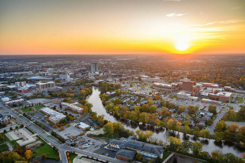 South Bend aerial, photo by Matt Cashore, University of Notre Dame