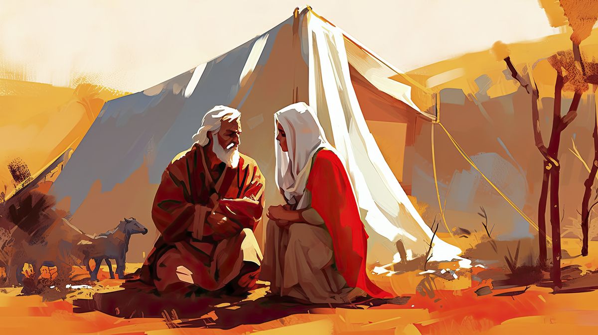 image of Abraham and Sarah talking outside a tent