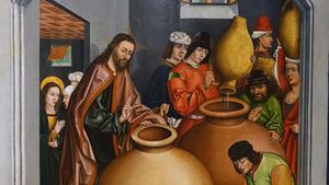 Painting of Jesus changing water into wine