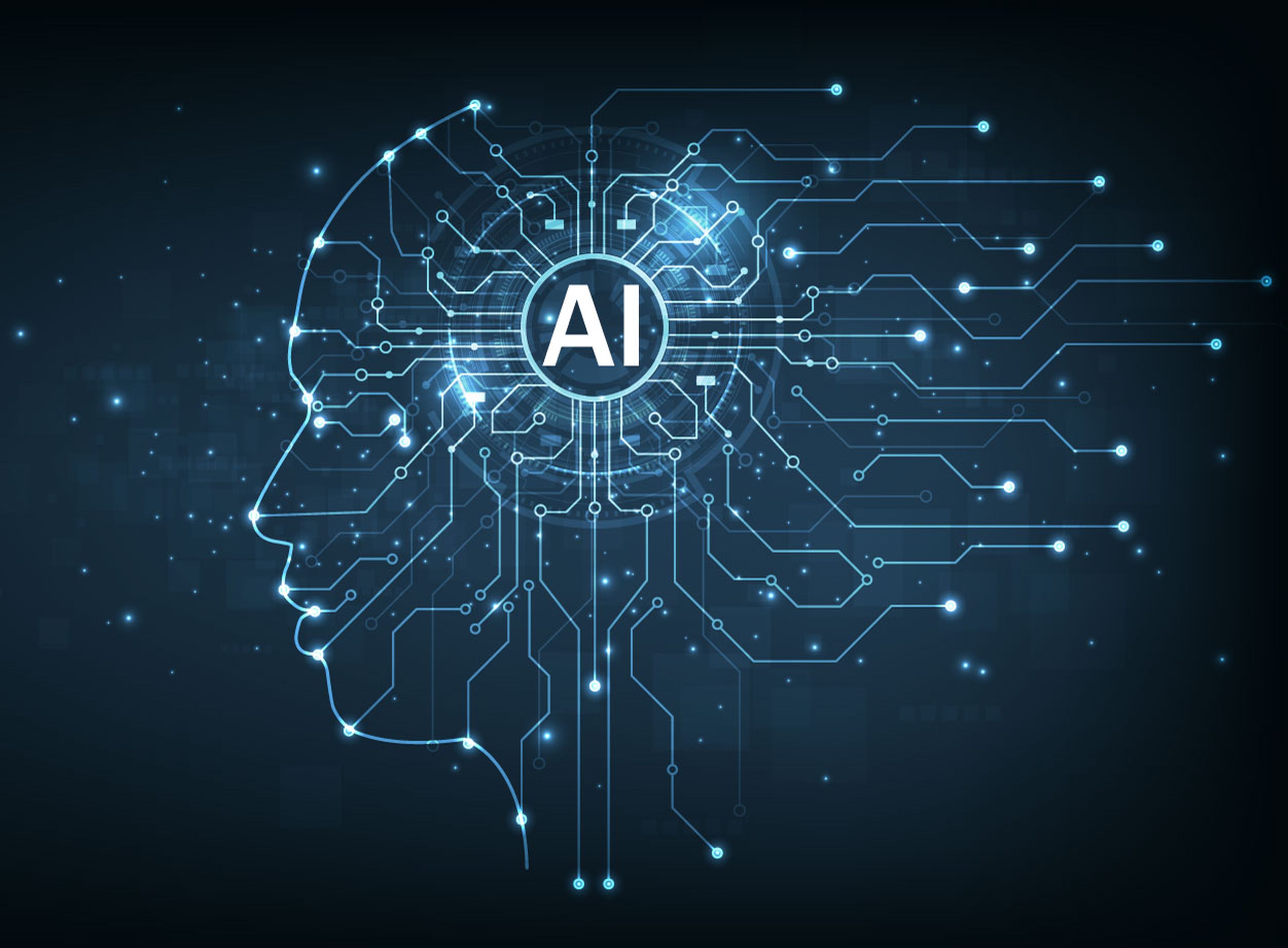 Circuit-board illustration of a human head with 'AI', representing AI in NDT certification