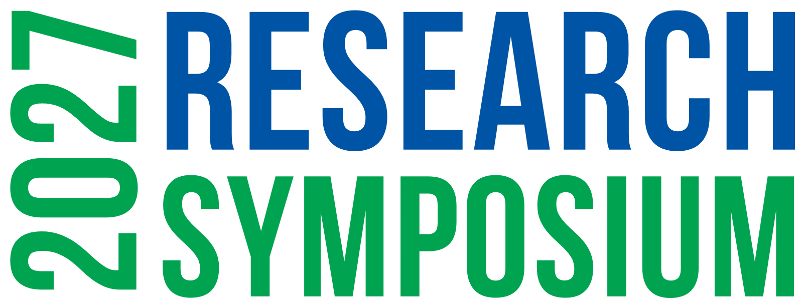 2027 Research Symposium logo in green and blue text