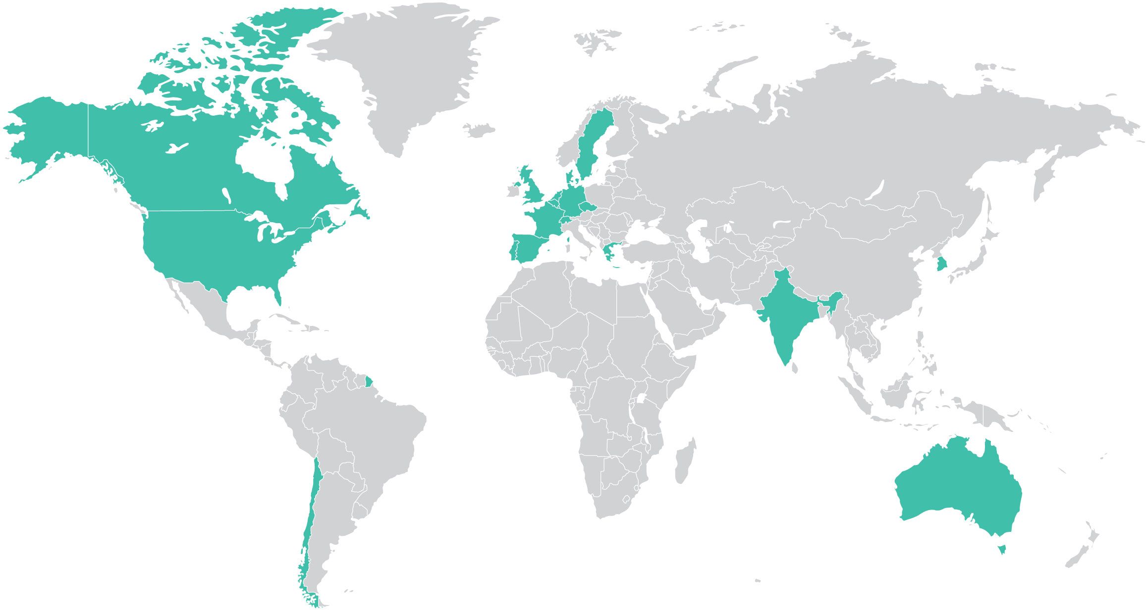 World map showing the countries represented by survey respondents.