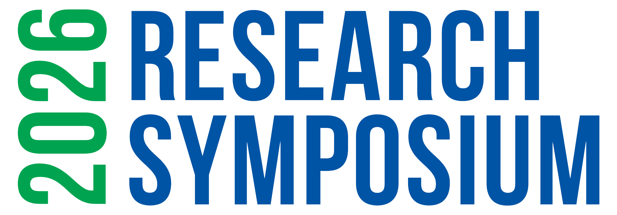 "2026 Research Symposium" text in bold blue and green letters on a transparent background.