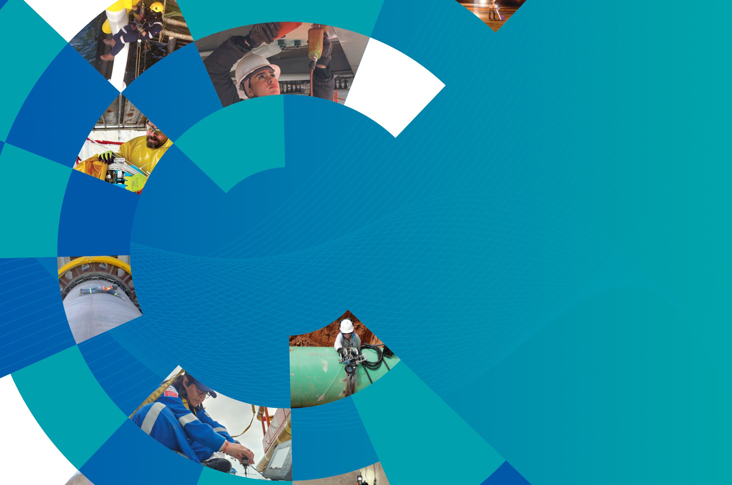 People point at different documents on the tabletop they stand around.